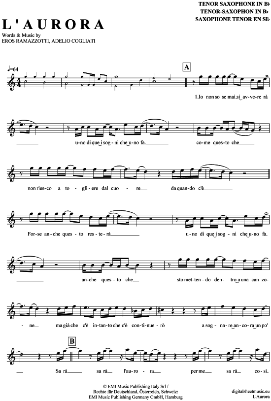 gallery: L´Aurora , Ramazzotti, Eros, (Tenor-Sax) [L Aurora]