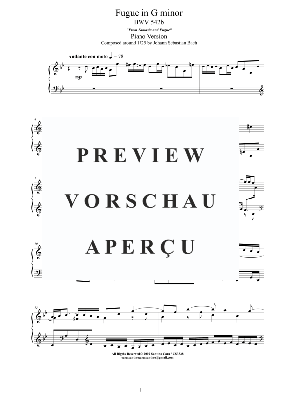 Produktgalerie: Seite 2 von 10 Fuge in G-Moll BWV 542b - Piano Version, , Klavier Solo