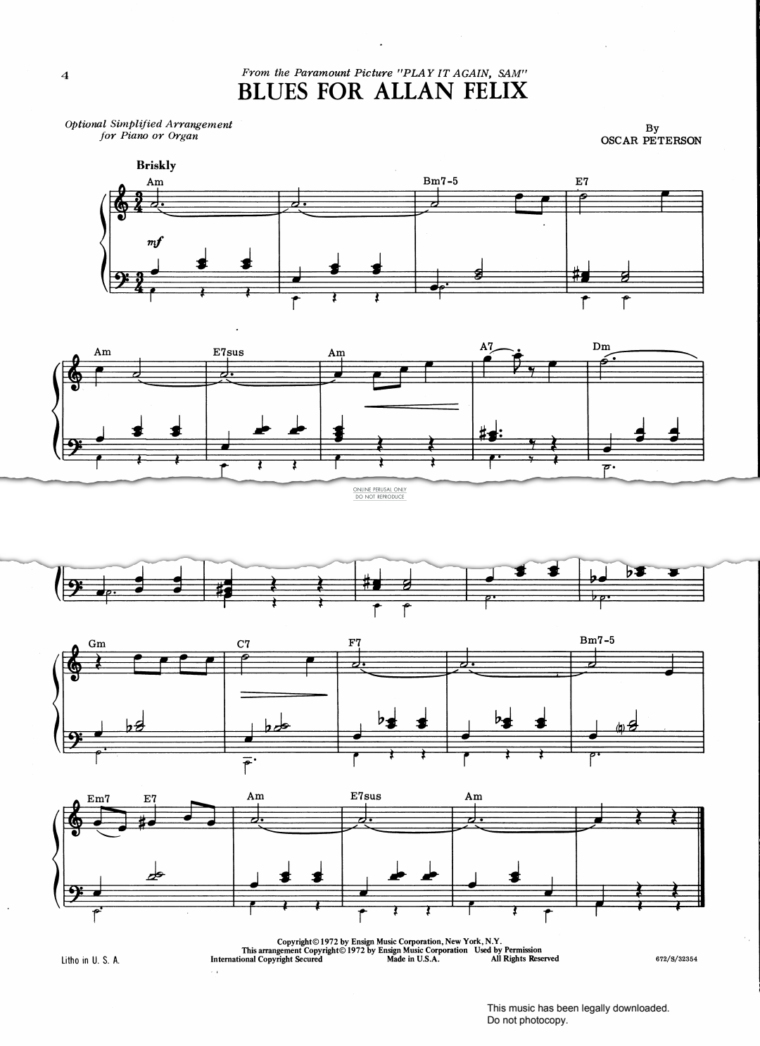 Produktgalerie: Seite 1 von 1 Blues For Allan Felix, Oscar Peterson, Gitarre, Klavier