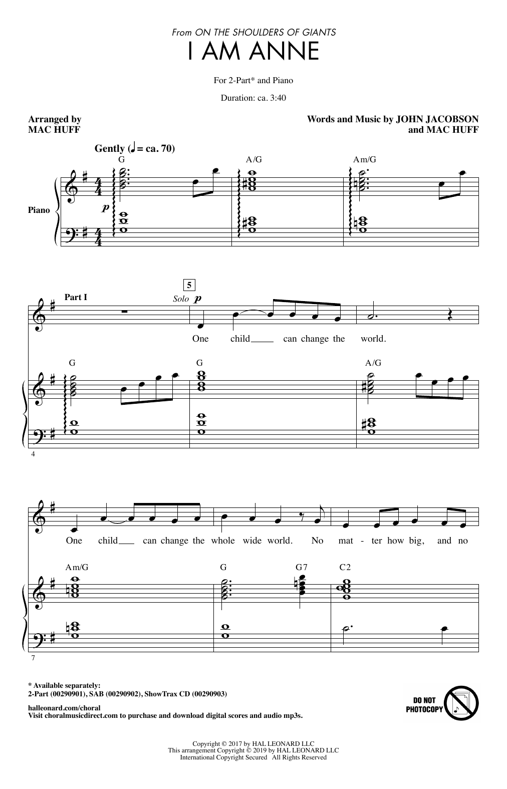 Product picture to: I Am Anne (from On The Shoulders Of Giants) (arr. Mac Huff)