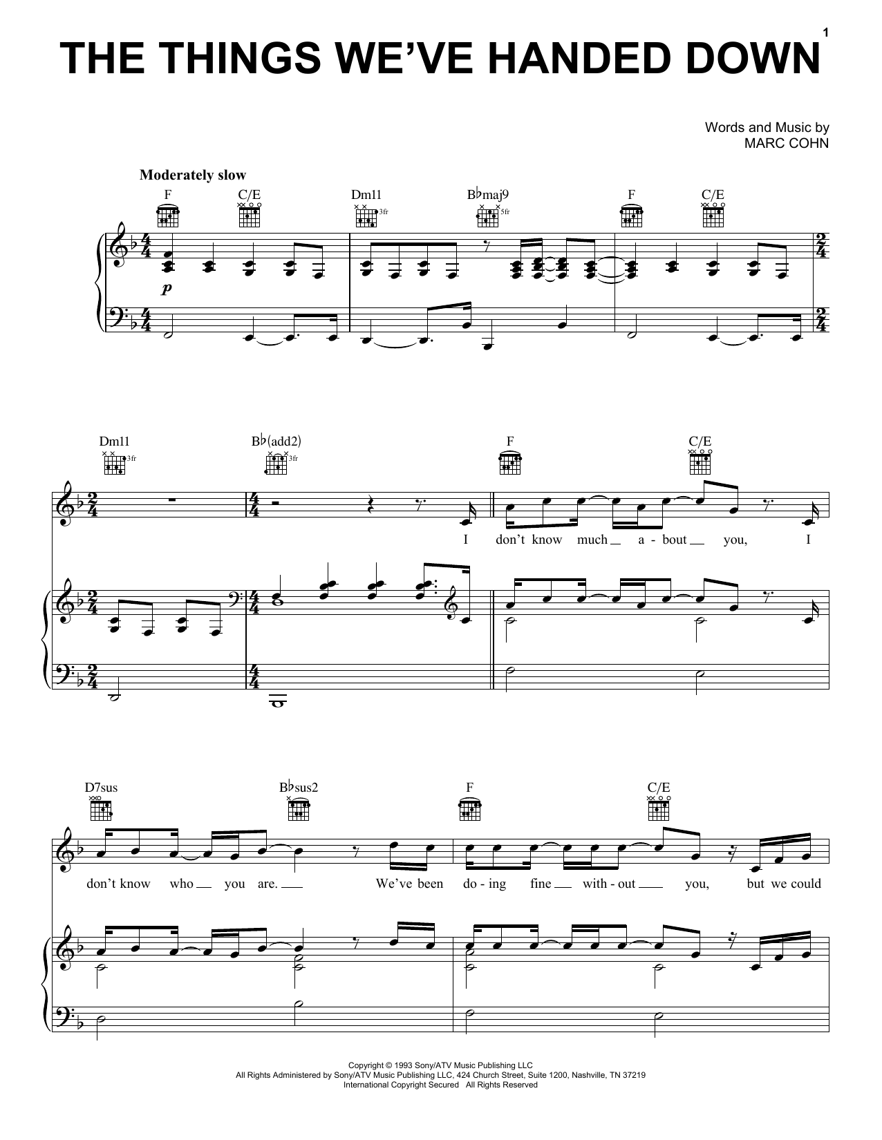 Produktgalerie: Seite 1 von 1 The Things We've Handed Down, Marc Cohn, Gesang, Gitarre, Klavier
