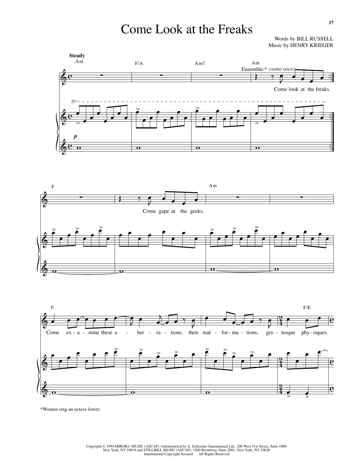 Produktgalerie: Seite 1 von 1 Come Look At The Freaks (from Side Show), Henry Krieger, Gesang, Klavier