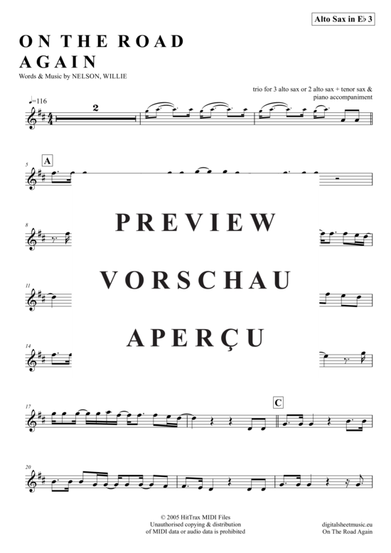 Product gallery: Page 13 of 21 On The Road Again (Saxophon Trio AAA(T) , Nelson, Willie,  + piano)