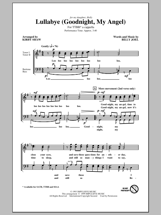 Produktbild zu: Lullabye (Goodnight, My Angel) (arr. Kirby Shaw)