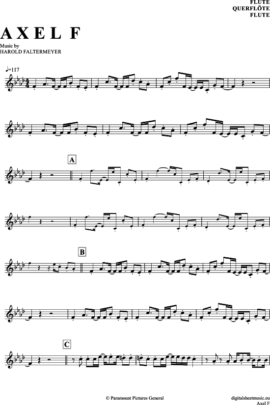 Product gallery: Page 1 of 4 Axel F , Faltermeyer, Harold, (transverse flute)