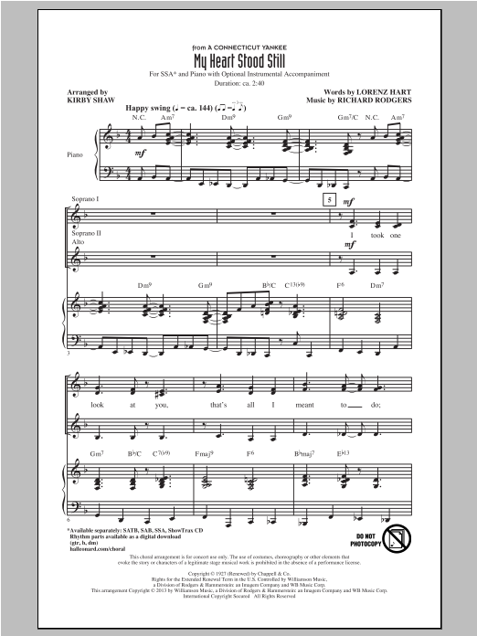 Produktgalerie: Seite 1 von 1 My Heart Stood Still (arr. Kirby Shaw), Rodgers & Hart, Chor