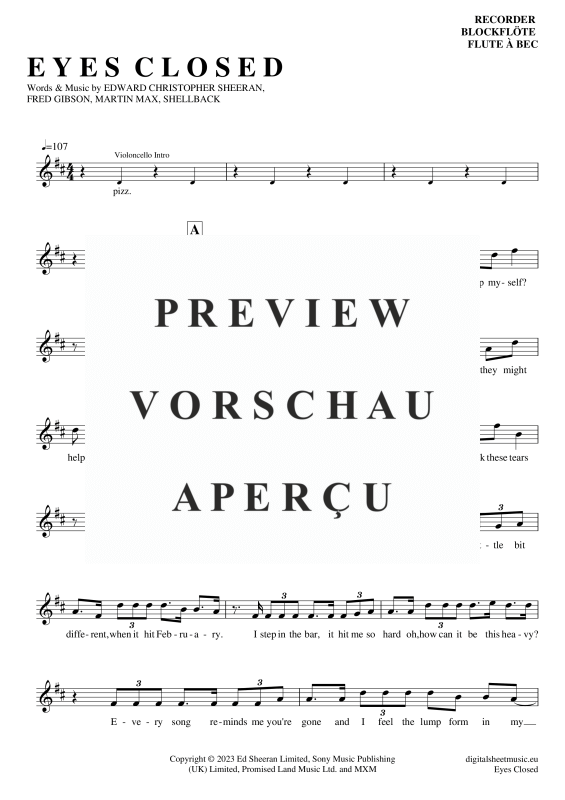Produktgalerie: Seite 2 von 5 Eyes Closed, Sheeran, Ed, (Blockflöte)