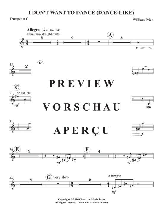 Product gallery: Page 8 of 8 I Don´t Want to Dance (dance-like) , ,  (clarinet in Bb, trumpet in C + piano)