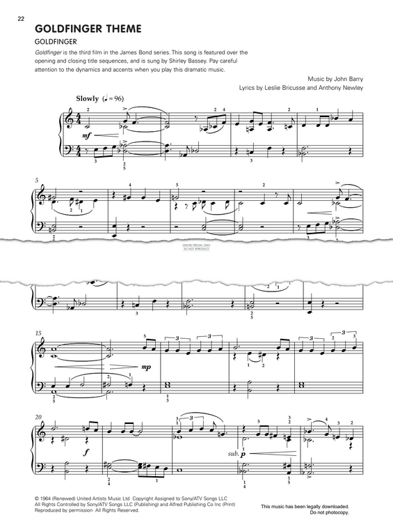 Produktgalerie: Seite 1 von 1 Goldfinger, John Barry, Klavier