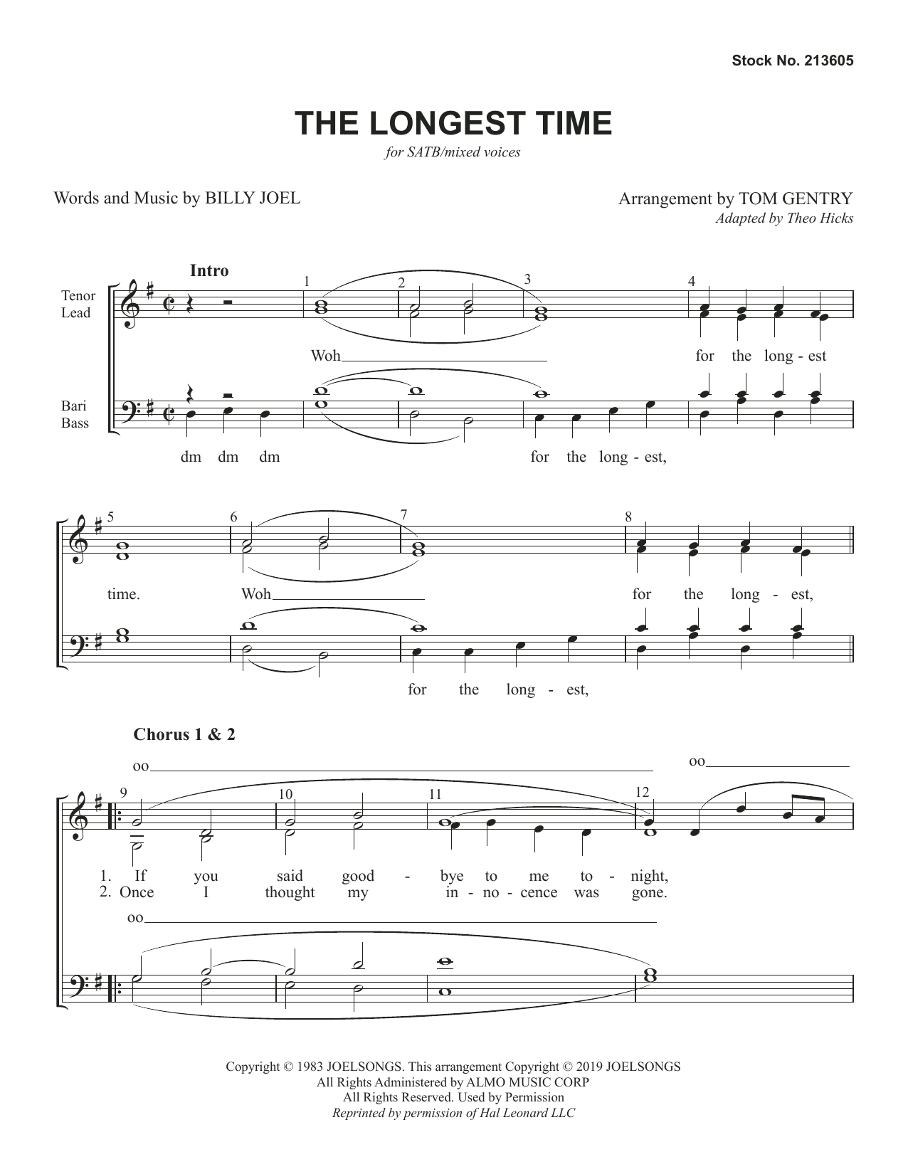 Product gallery: Page 1 of 1 The Longest Time (arr. Tom Gentry), Billy Joel
