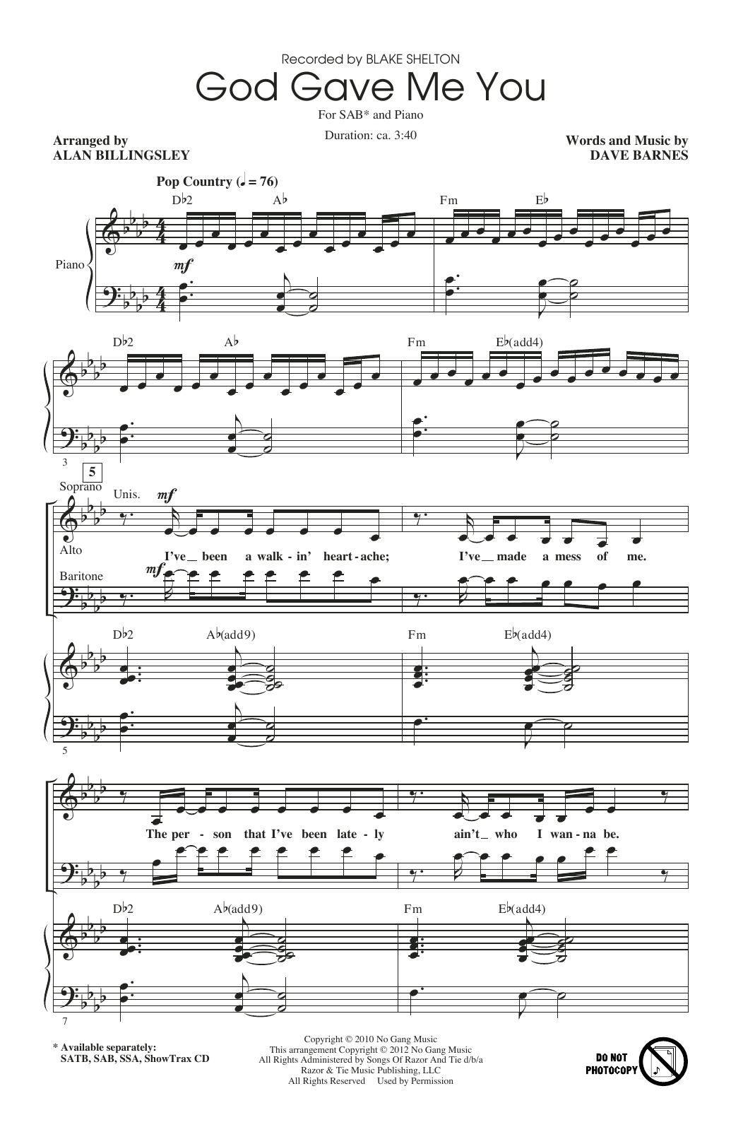 Produktgalerie: Seite 1 von 1 God Gave Me You (arr. Alan Billingsley), Blake Shelton, Chor