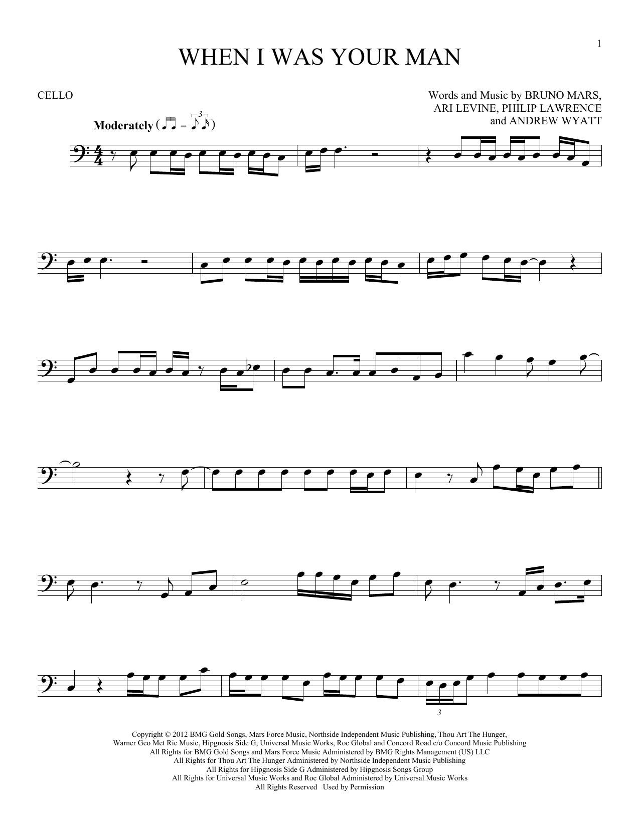 Produktgalerie: Seite 1 von 1 When I Was Your Man, Bruno Mars, Violoncello