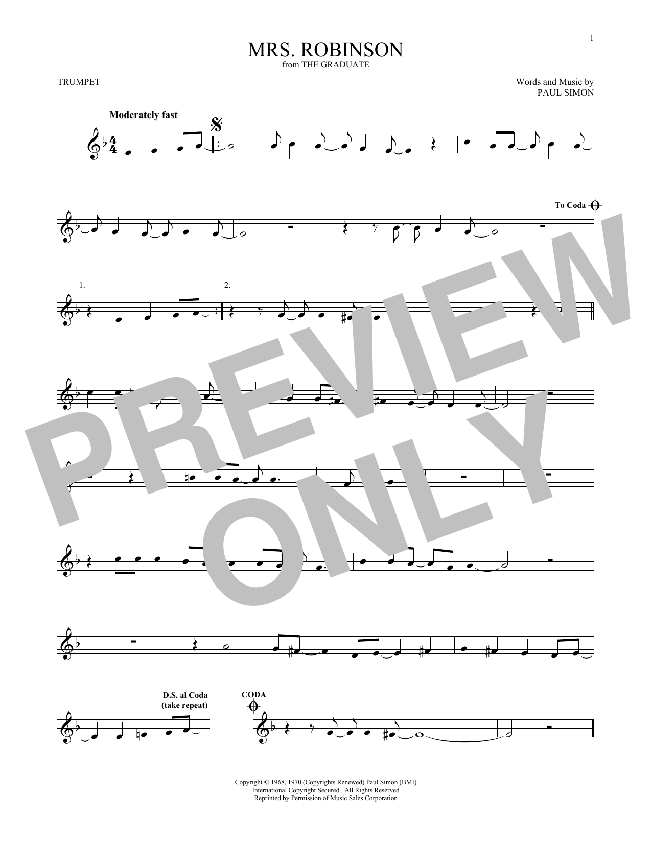 Produktgalerie: Seite 1 von 1 Mrs. Robinson, Simon & Garfunkel, Trompete