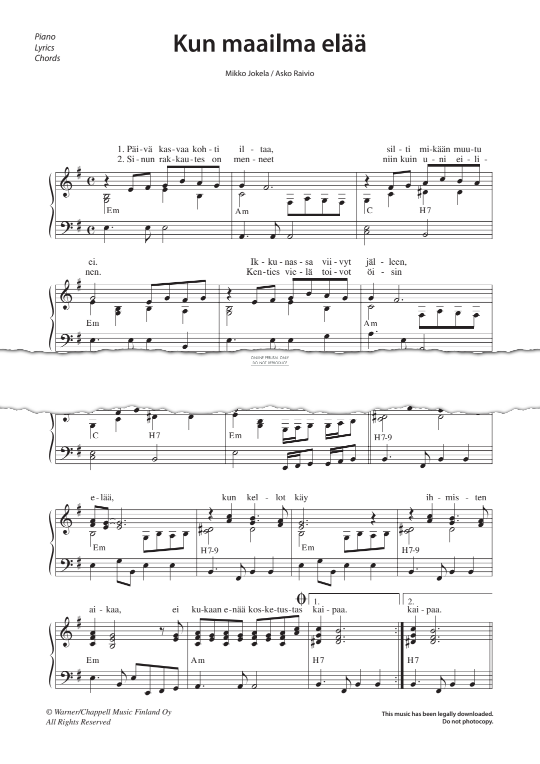 Produktgalerie: Seite 1 von 1 Kun maailma elää, , Gesang, Gitarre, Klavier