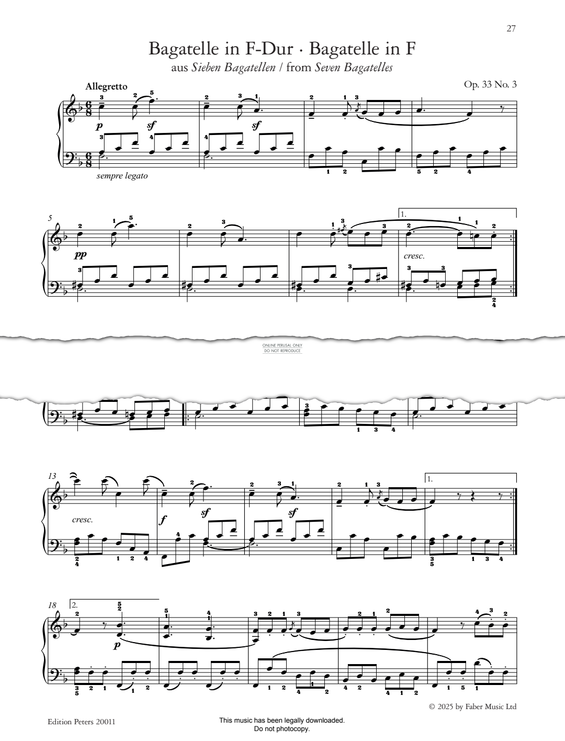 Produktgalerie: Seite 1 von 1 Bagatelle in F, Op. 33 No. 3 (from Seven Bagatelles), Ludwig van Beethoven, Klavier