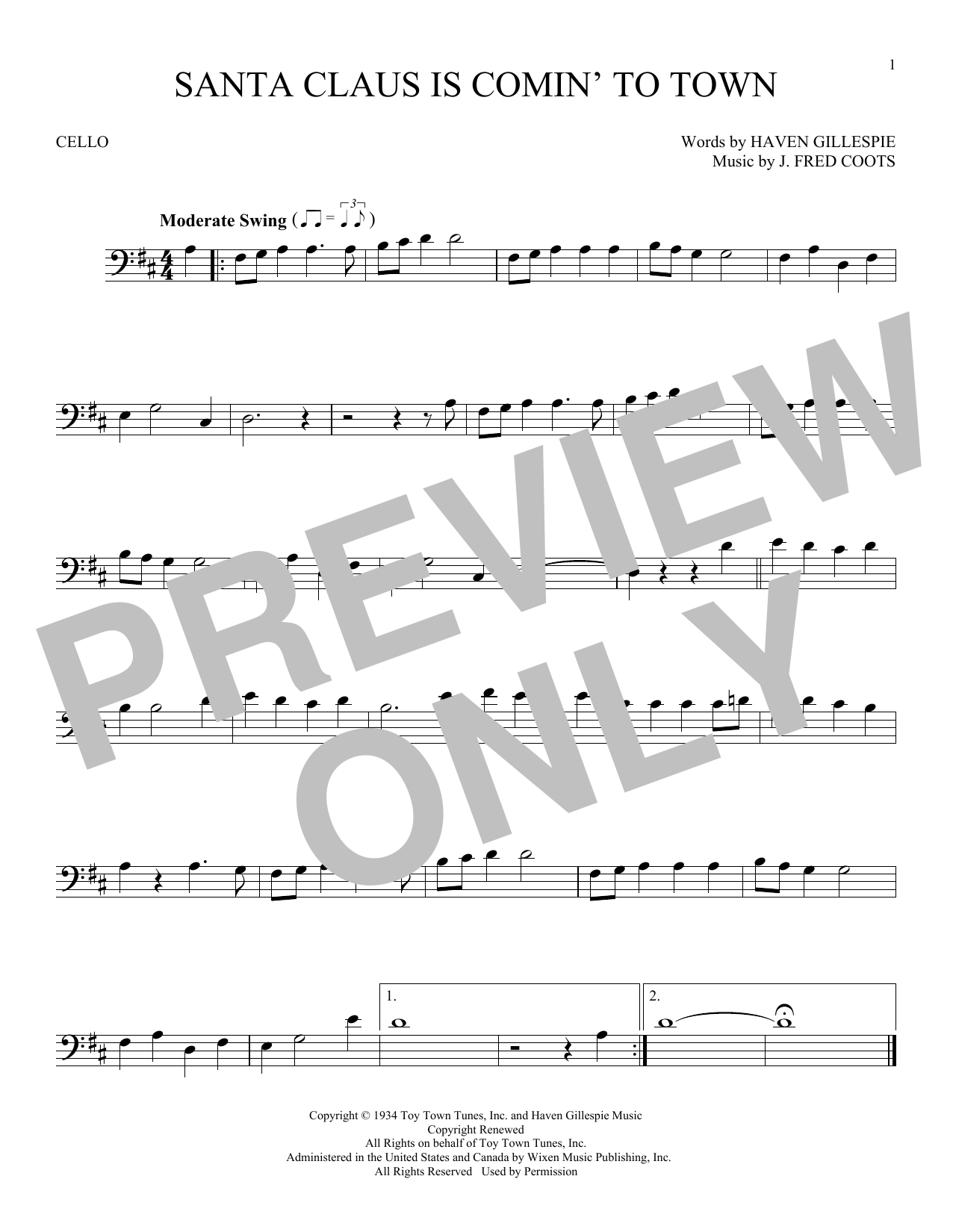 Produktgalerie: Seite 1 von 1 Santa Claus Is Comin' To Town, J. Fred Coots, Violoncello