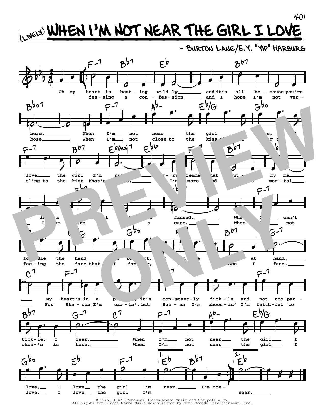 Product picture to: When I'm Not Near The Girl I Love (High Voice) (from Finian's Rainbow)
