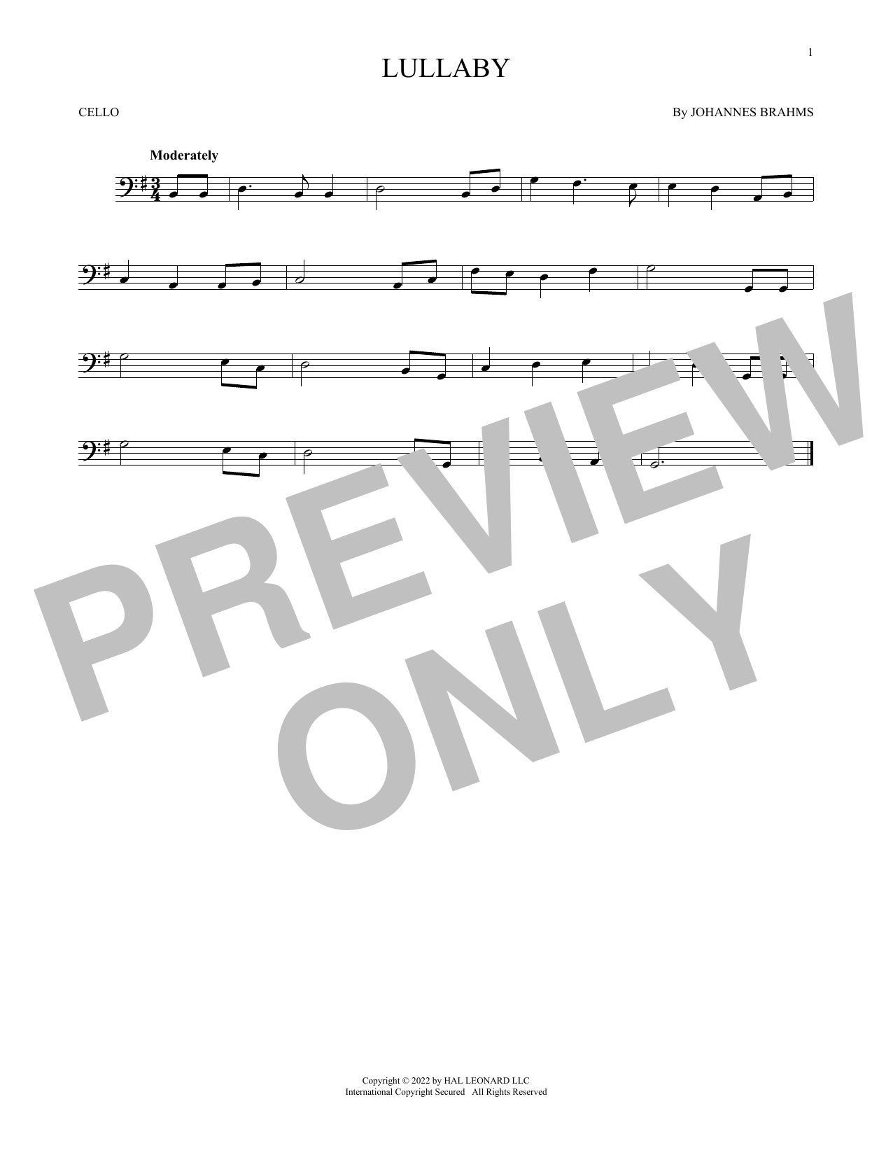 Produktgalerie: Seite 1 von 1 Lullaby, Johannes Brahms, Violoncello