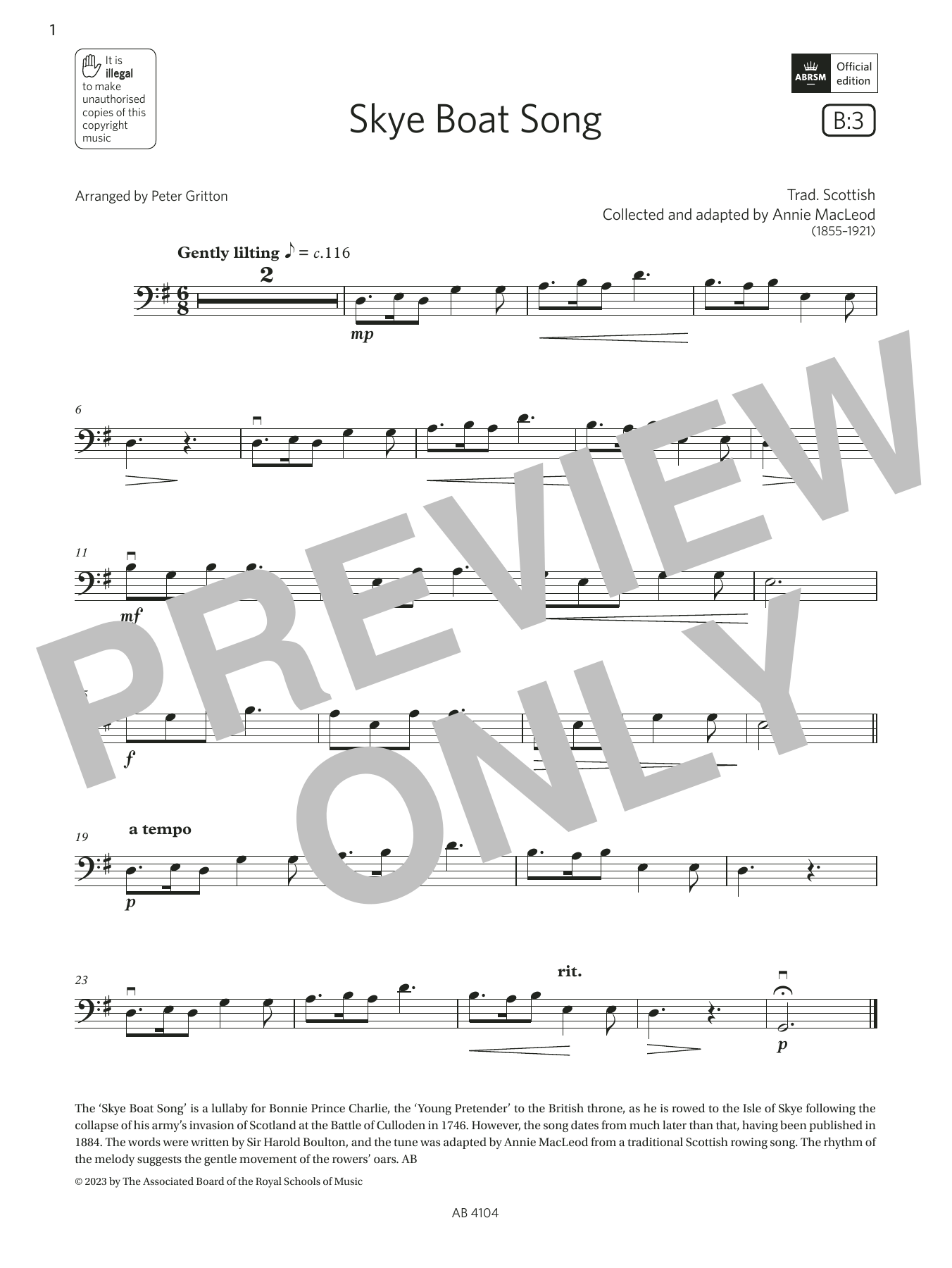 Produktbild zu:  Skye Boat Song (Grade 1, B3, from the ABRSM Cello Syllabus from 2024) - Trad. Scottish