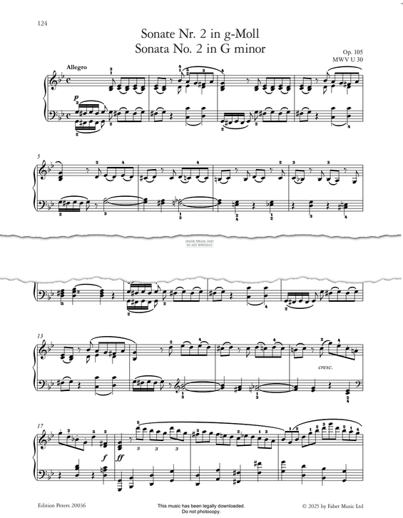 Produktgalerie: Seite 1 von 1 Sonata No. 2 in G minor, Op. 105, Felix Mendelssohn, Klavier