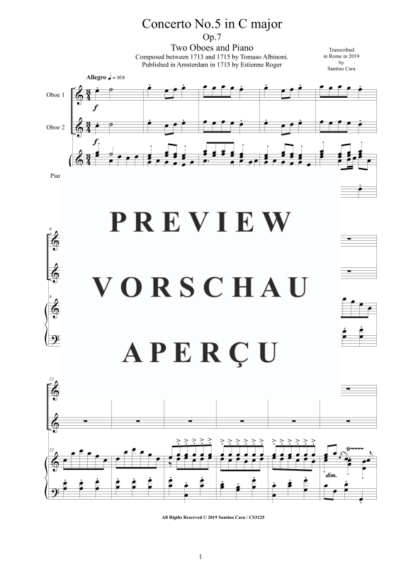Product gallery: Page 2 of 11 Oboe Concerto No.5 in C-Dur Op.7, , 2 Oboes and Piano/Harpsichord
