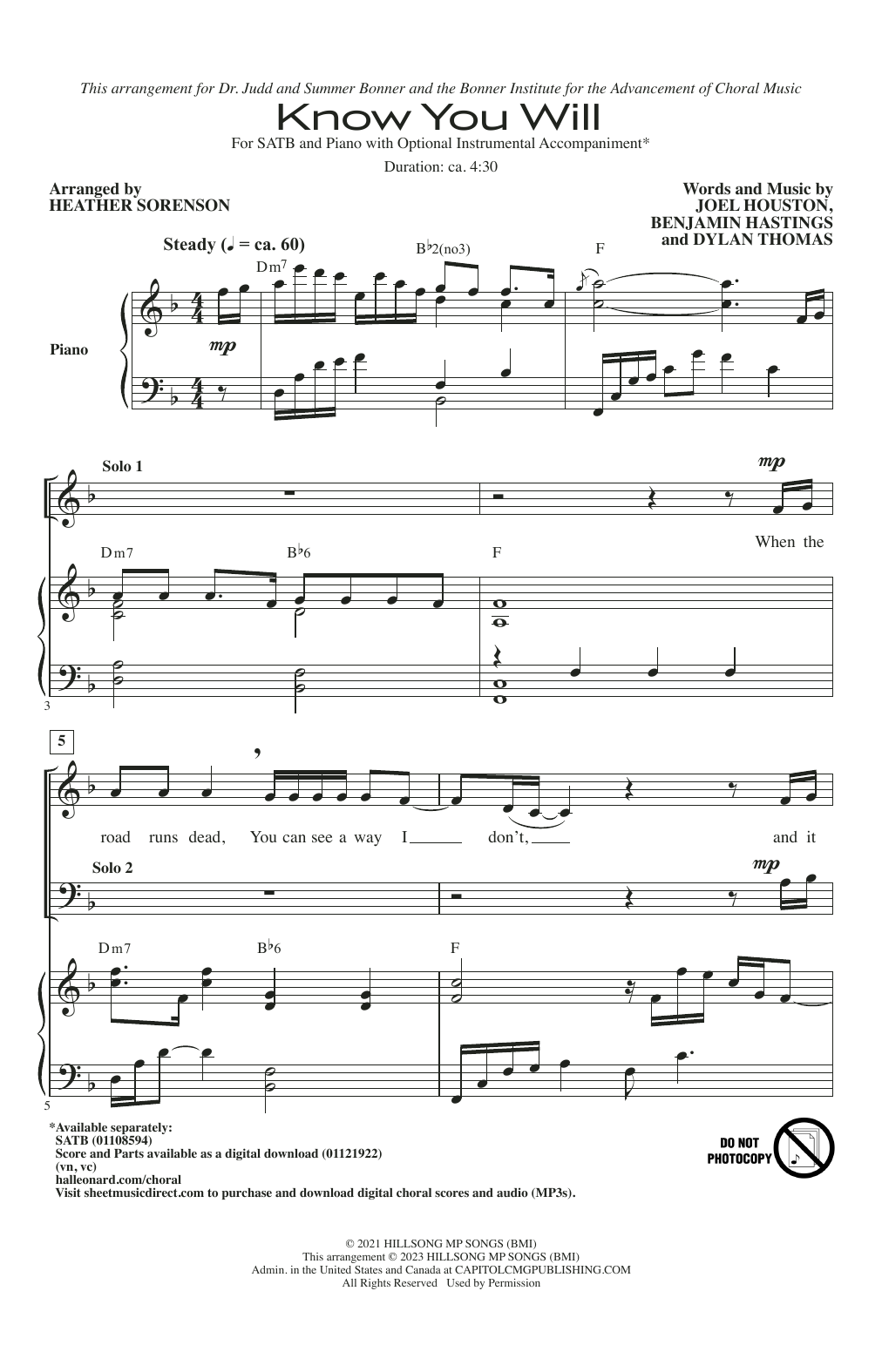 Product picture to: Know You Will (arr. Heather Sorenson)