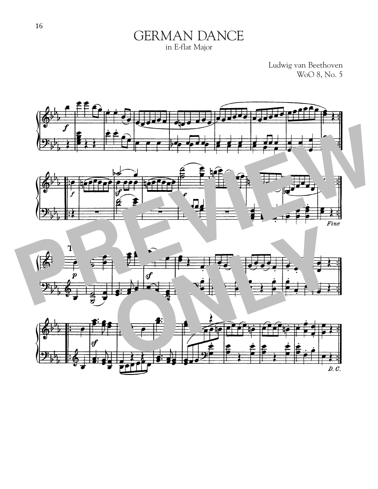 Product gallery: Page 1 of 1 German Dance In E-Flat Major, WoO 8, No. 5, Ludwig Van Beethoven