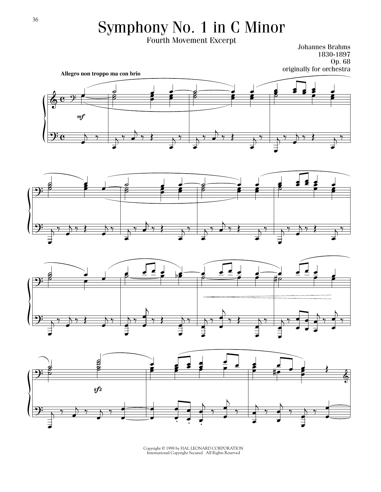 Produktgalerie: Seite 1 von 1 Symphony No. 1 In C Minor, Fourth Movement Excerpt, Johannes Brahms, Klavier