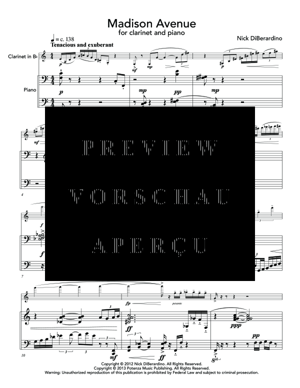 Product gallery: Page 5 of 11 Madison Avenue, , (clarinet in Bb and piano)