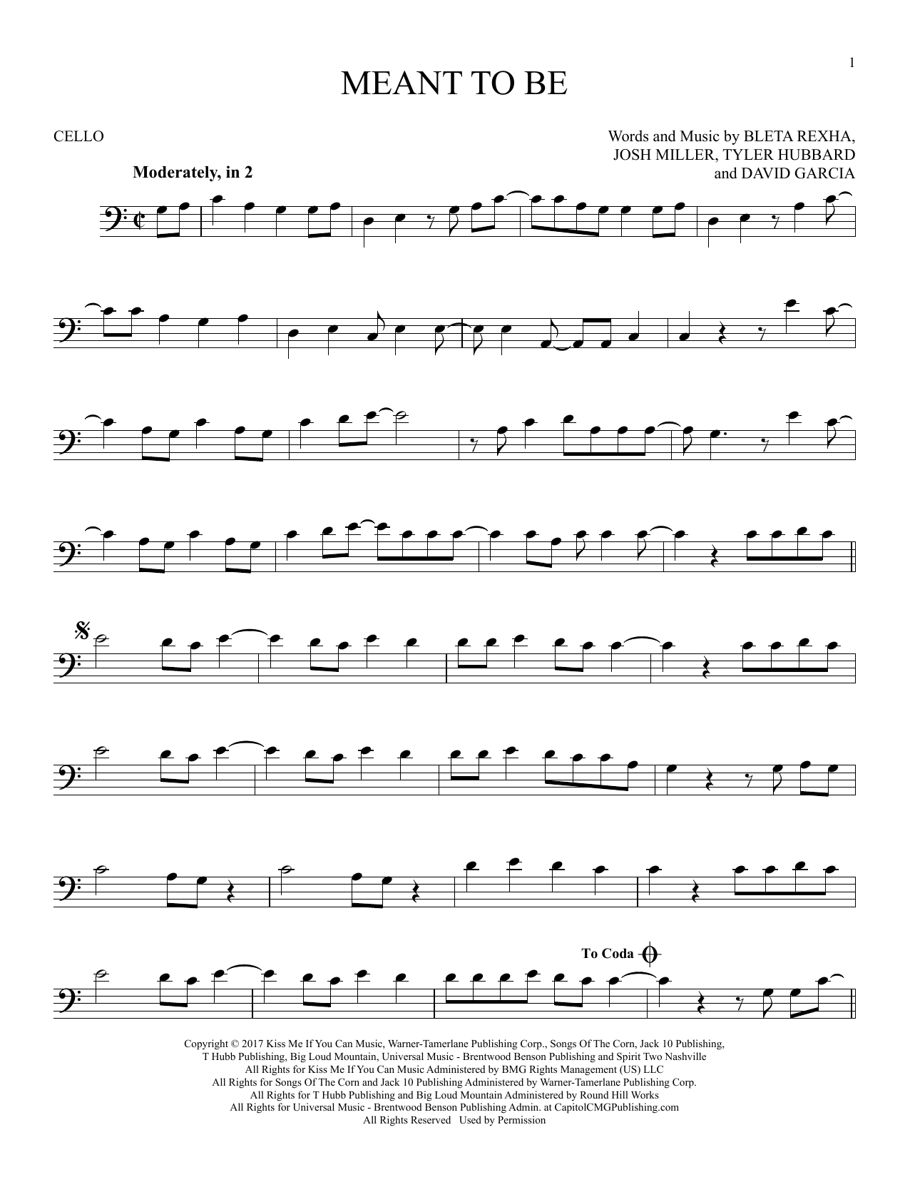 Produktgalerie: Seite 1 von 1 Meant To Be (feat. Florida Georgia Line), Bebe Rexha, Violoncello