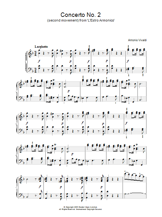 Product picture to: Concerto No.2 (2nd Movement: Larghetto) from 'L'Estro Armonico' Op.3