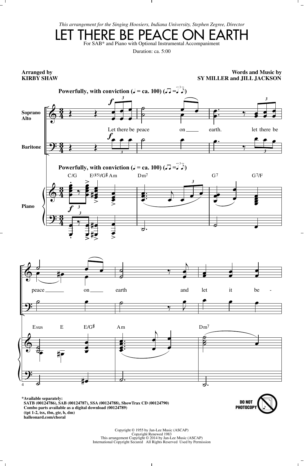 Product picture to: Let There Be Peace On Earth (arr. Kirby Shaw)
