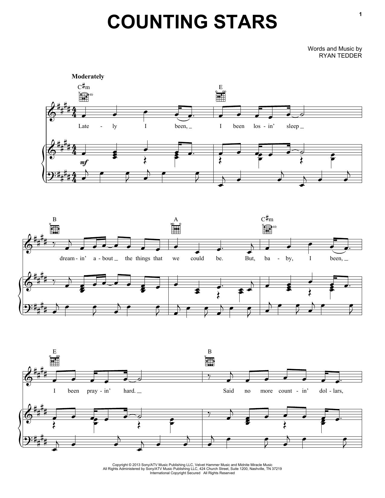 Produktgalerie: Seite 1 von 1 Counting Stars, OneRepublic, Gesang, Gitarre, Klavier