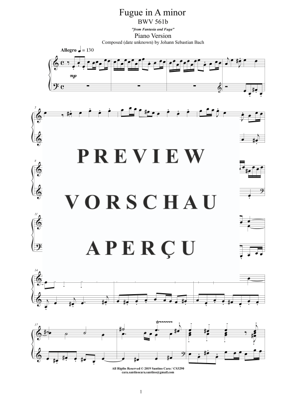 Produktgalerie: Seite 2 von 9 Fuge in A-Moll BWV 561b, , Klavier Solo