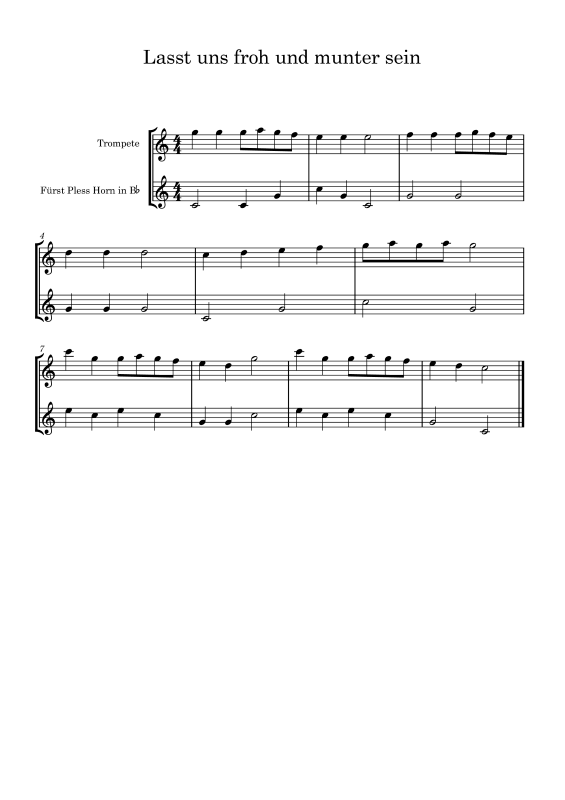 gallery: Lasst uns froh und munter sein, , Duett für Trompete in B und Plesshorn/Trompete in B