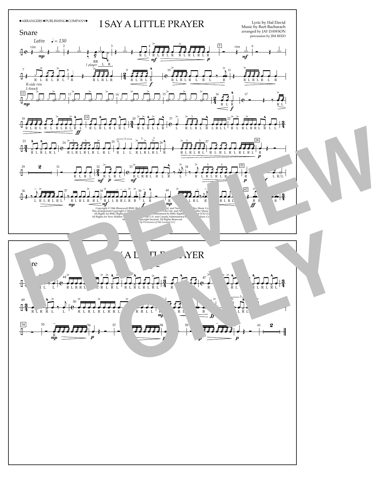Produktbild zu: I Say a Little Prayer (arr. Jay Dawson) - Snare