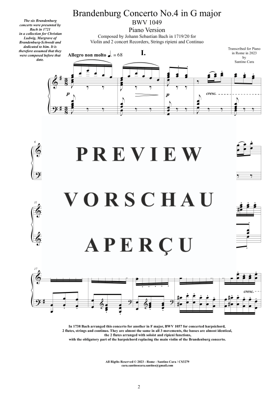 Product gallery: Page 3 of 11 Brandenburg Concerto No. 4 in G major BWV 1049, , Solo Piano