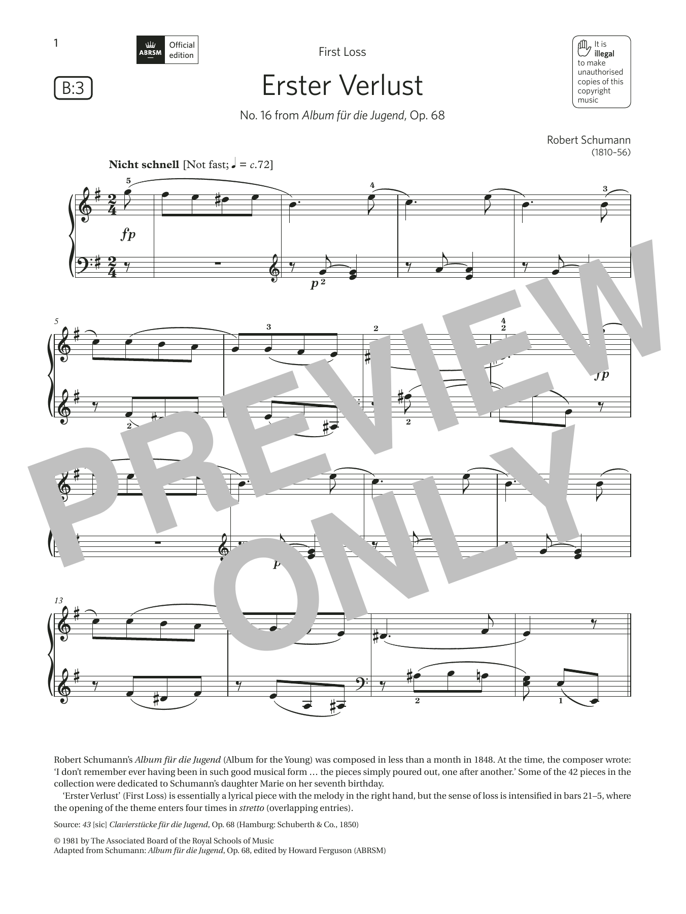 Produktbild zu: Erster Verlust (Grade 4, list B3, from the ABRSM Piano Syllabus 2021 & 2022)