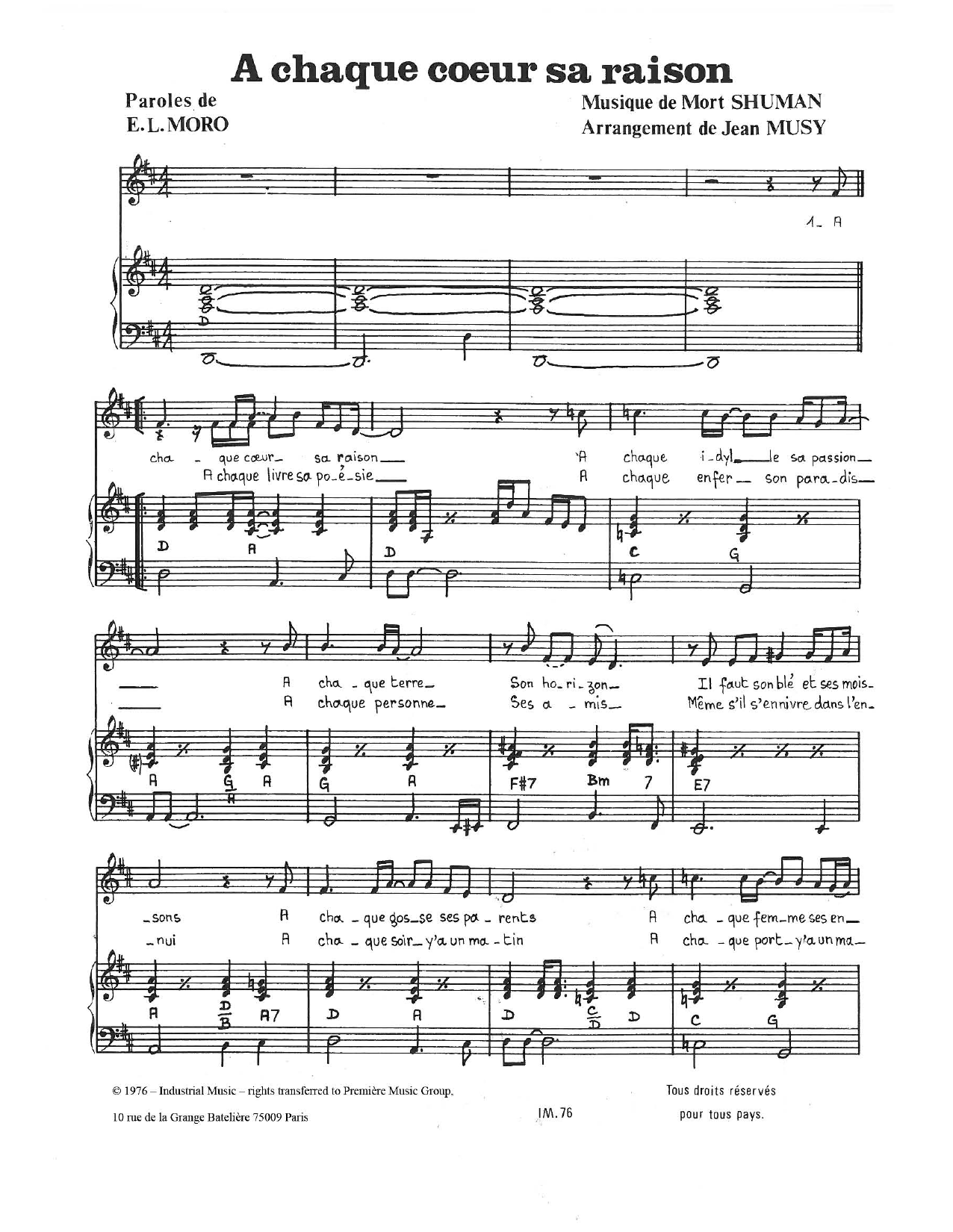 Product gallery: Page 1 of 1 A Chaque Coeur Sa Raison, Mort Shuman