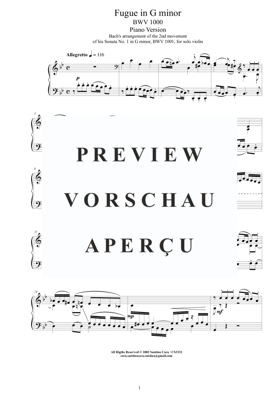 Produktgalerie: Seite 2 von 7 Fuge in G-Moll BWV 1000, , Klavier Solo