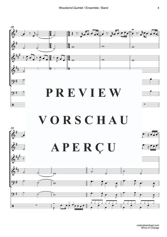 Product gallery: Page 7 of 11 Wind of Change, Scorpions, Woodwind Quintet/Ensemble/Band – Electric Bass and Drum Set (Optional)","Detected_source_language":"De