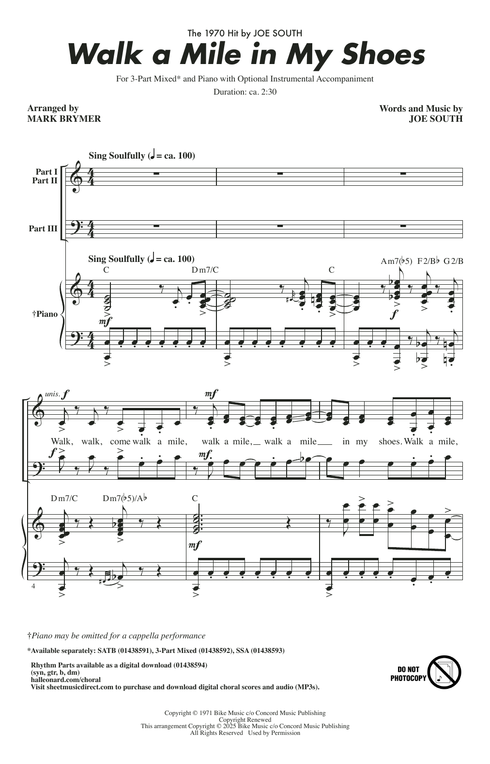 Produktgalerie: Seite 1 von 1 Walk A Mile In My Shoes (arr. Mark Brymer), Joe South, Chor