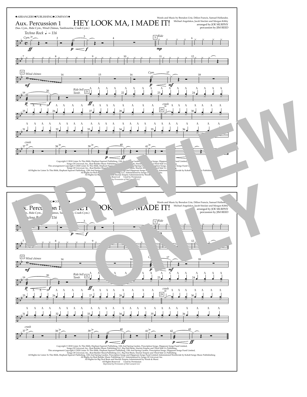 Product gallery: Page 1 of 1 Hey Look Ma, I Made It (arr. Joe Murphy) - Aux. Percussion 1, Panic! At The Disco