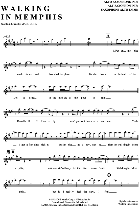 Product gallery: Page 1 of 4 Walking in Memphis , Cohn, Marc, Alto Saxophone