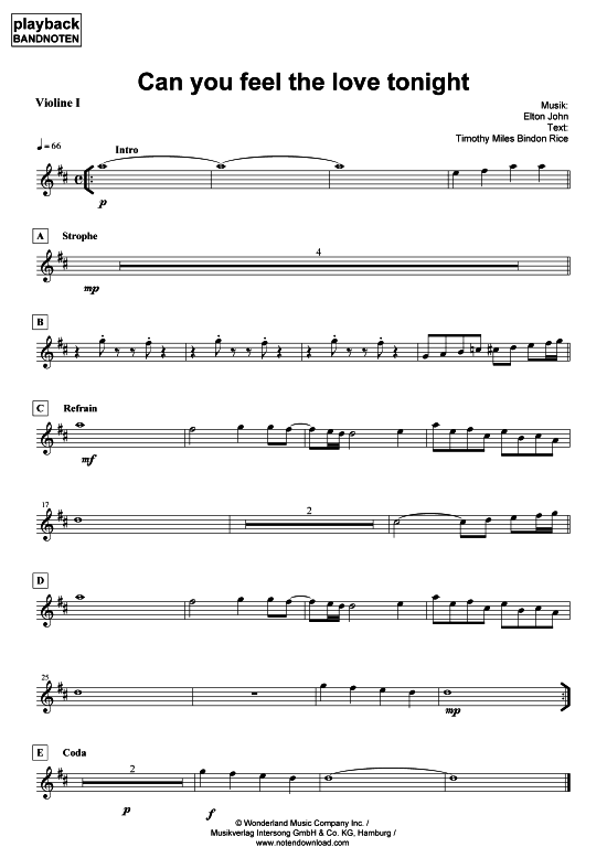 Product picture to: Can you feel the love tonight - Violine 1Elton John