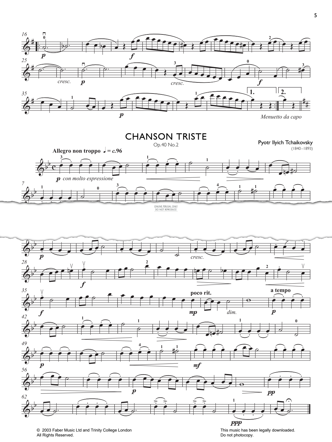 Product gallery: Page 1 of 1 Chanson Triste (Op. 40 No.2), Pyotr Ilyich Tchaikovsky