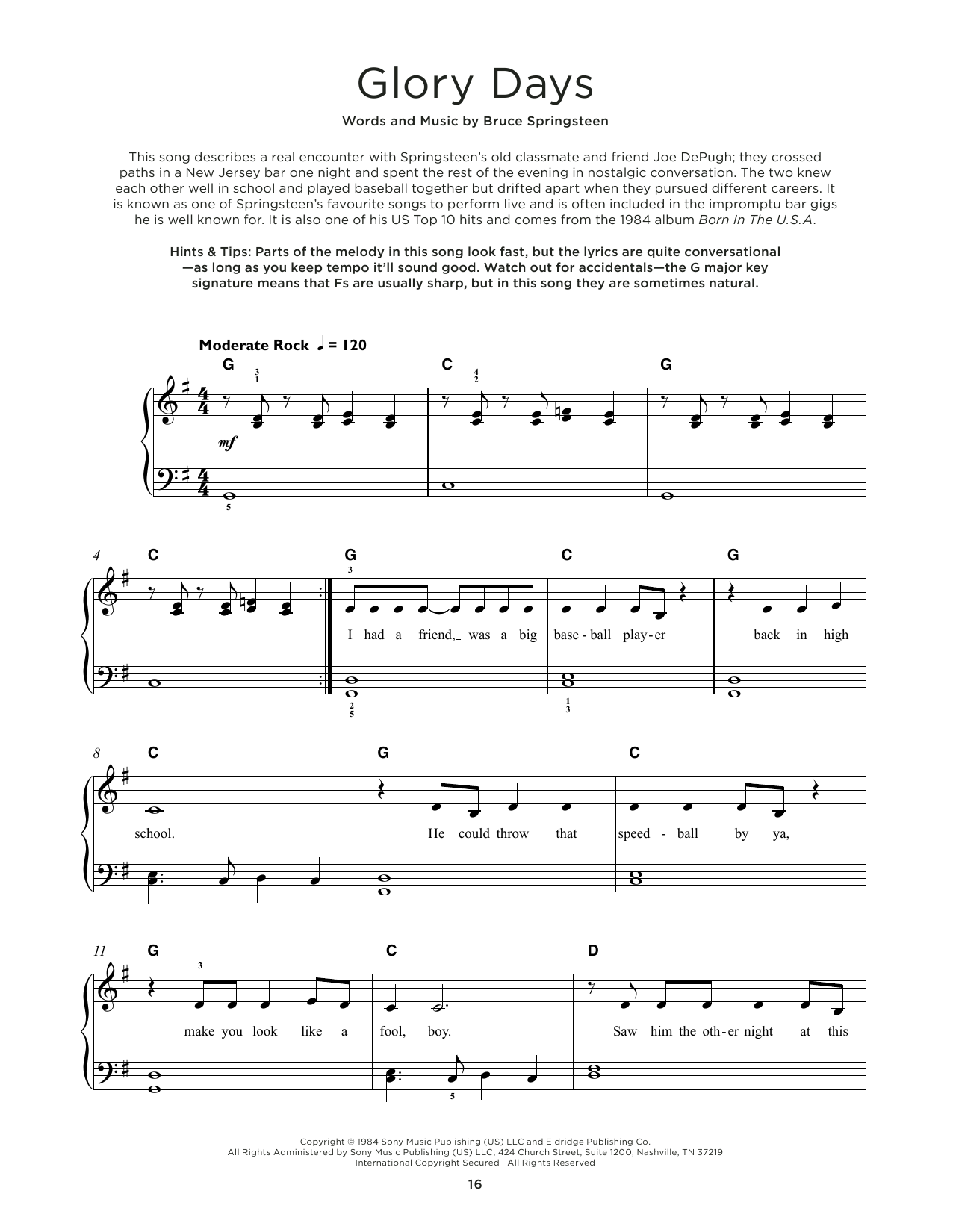 Produktgalerie: Seite 1 von 1 Glory Days, Bruce Springsteen, Klavier