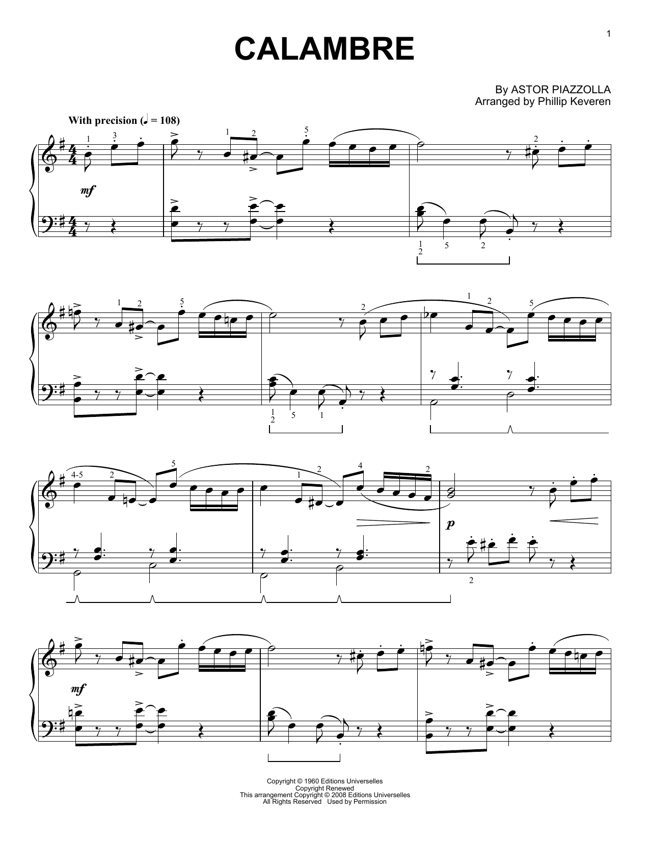 Product gallery: Page 1 of 1 Calambre (arr. Phillip Keveren), Astor Piazzolla