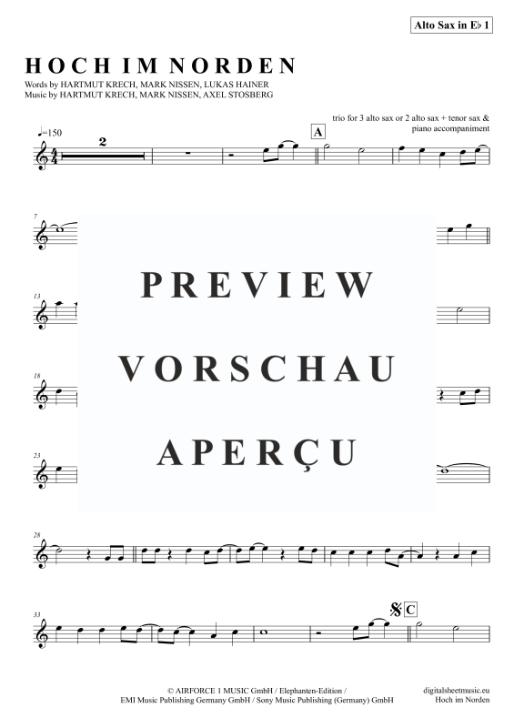 Produktgalerie: Seite 8 von 11 Hoch im Norden, Santiano, (Saxophon Trio AAA(T) + Klavier)