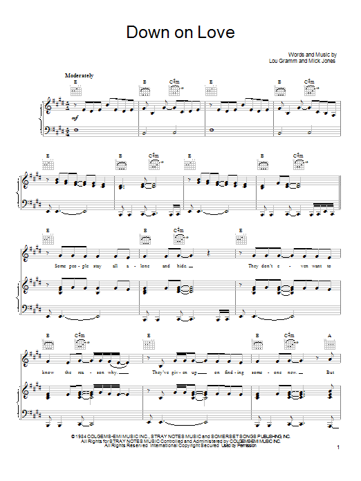 Produktgalerie: Seite 1 von 1 Down On Love, Foreigner, Gesang, Gitarre, Klavier